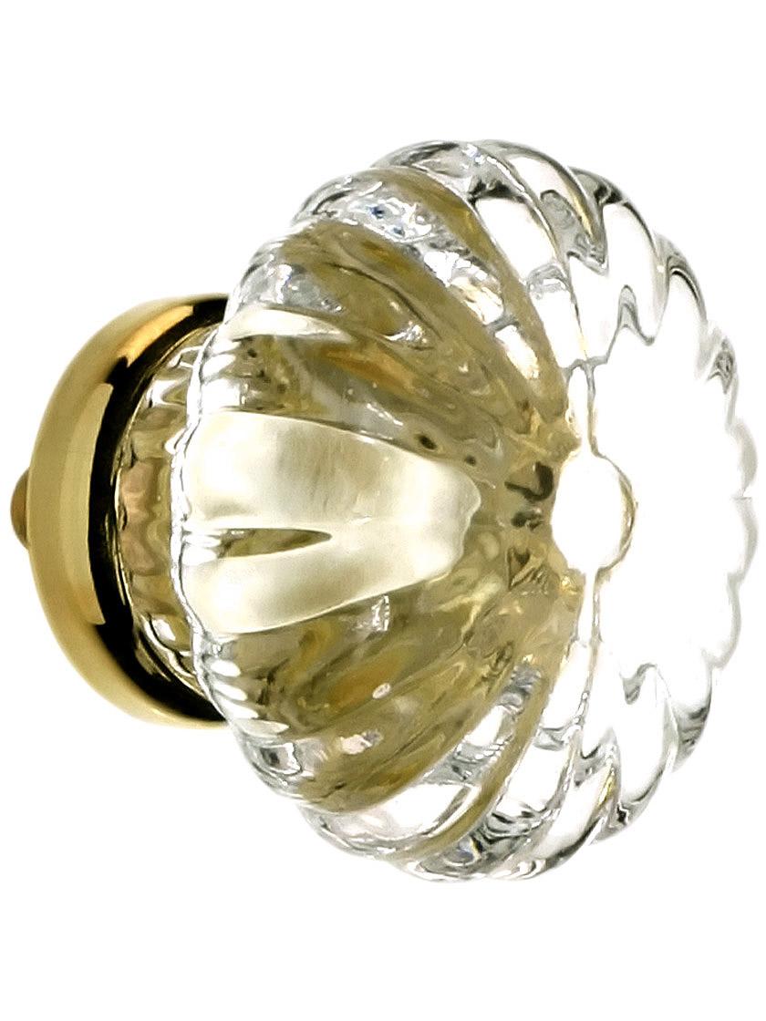 Large Ribbed Clear Glass Drawer Knob With Brass or Nickel Base